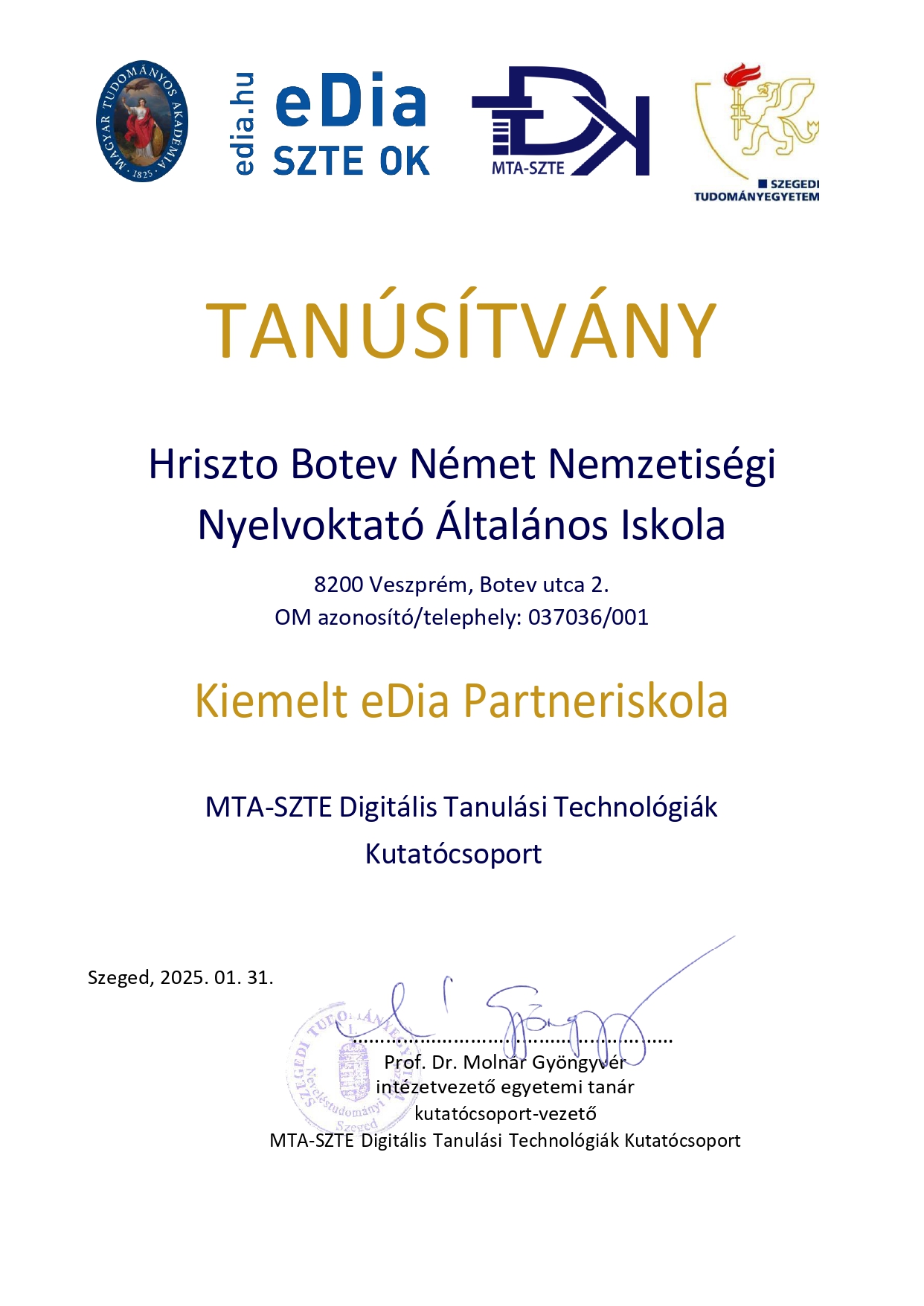 037036 001 MTA SZTE DTTK eDia Tanusitvany kiemelt